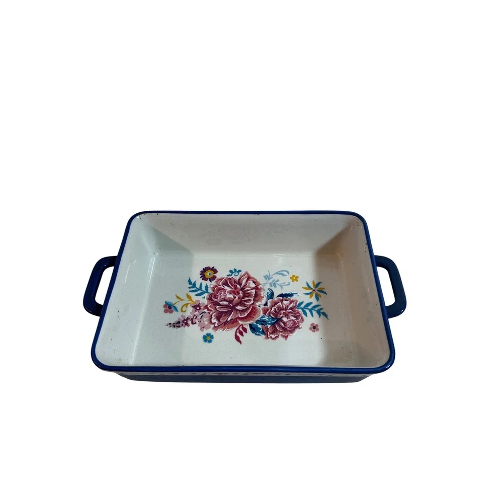 Pioneer Woman Baking Dish 9.5x7 Blue Floral Stoneware Rectangular Baker Kitchen